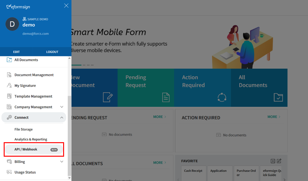 api and webhook menu