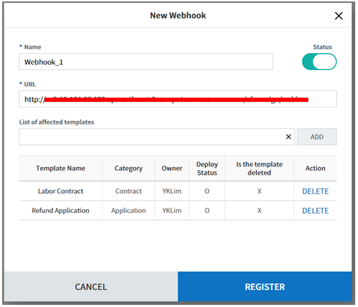 new webhook popup