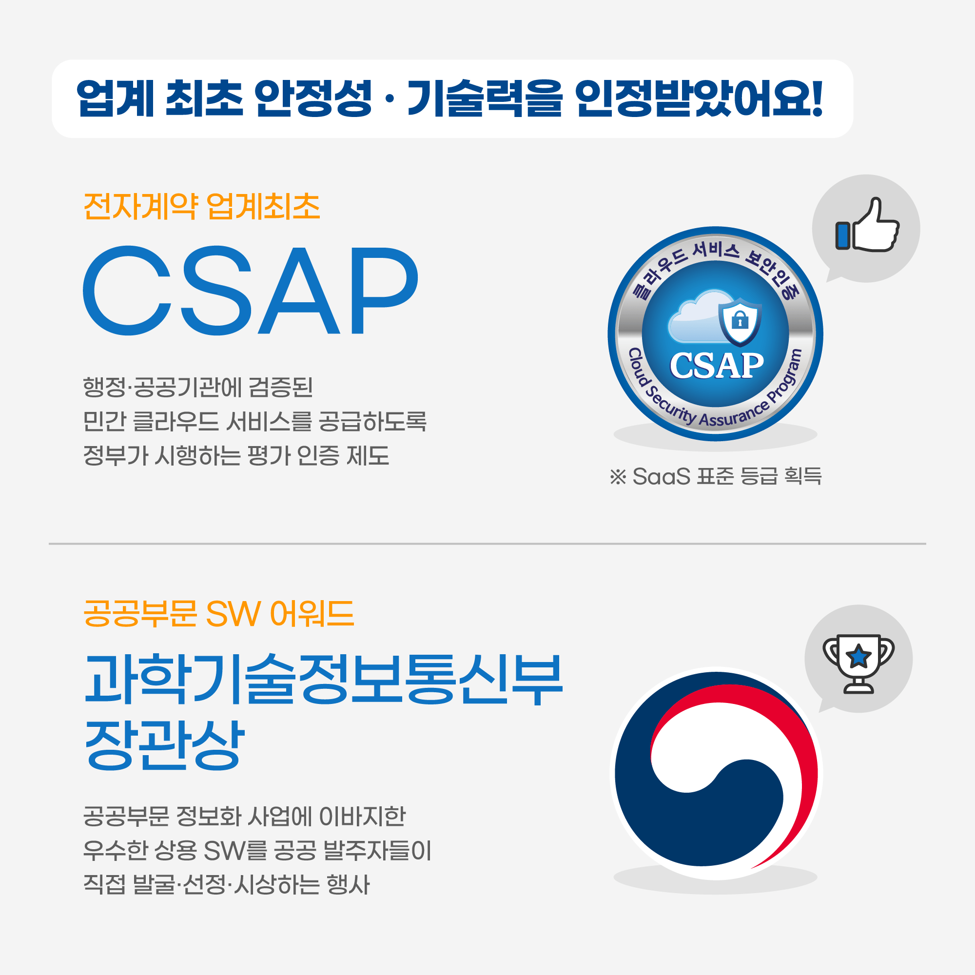 2023 이폼사인 한눈에 퐅아보기 CSAP & 공공부문 SW 어워드 과학기술정보통신부 장관상